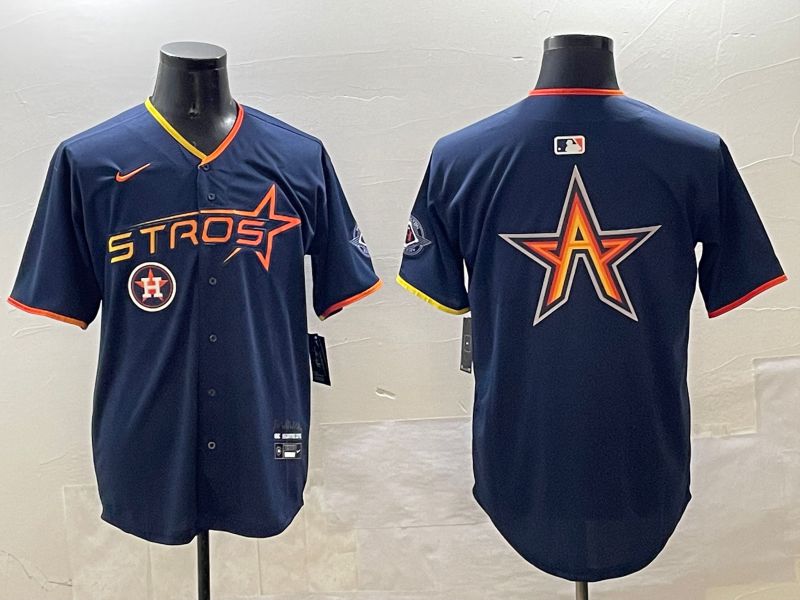 Men Houston Astros Blank Drak Blue Three generations Joint Name 2025 Nike MLB Jersey style 8